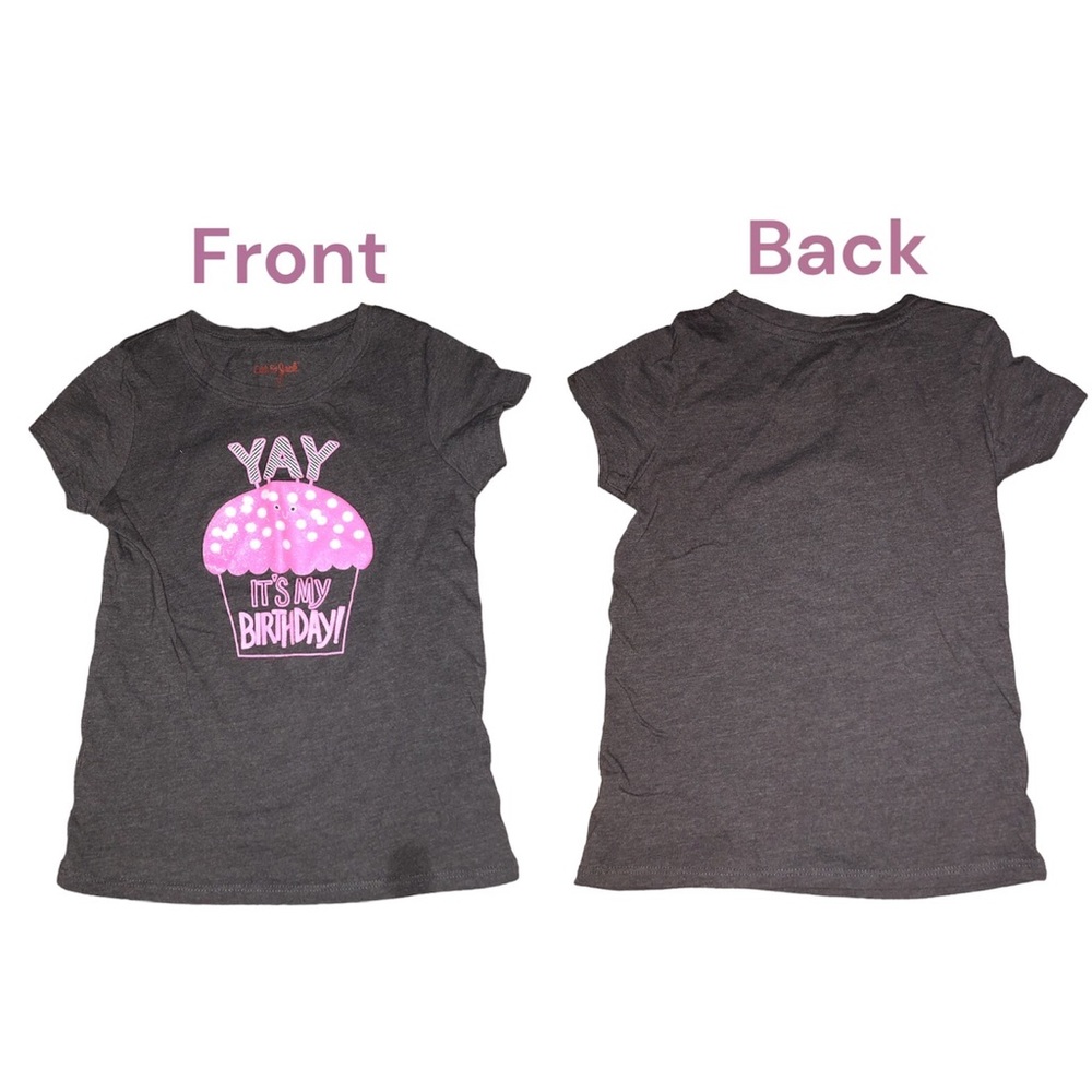 Cat & Jack T-Shirt Girls Size 5T Short Sleeve Gray Birthday Graphic Tee